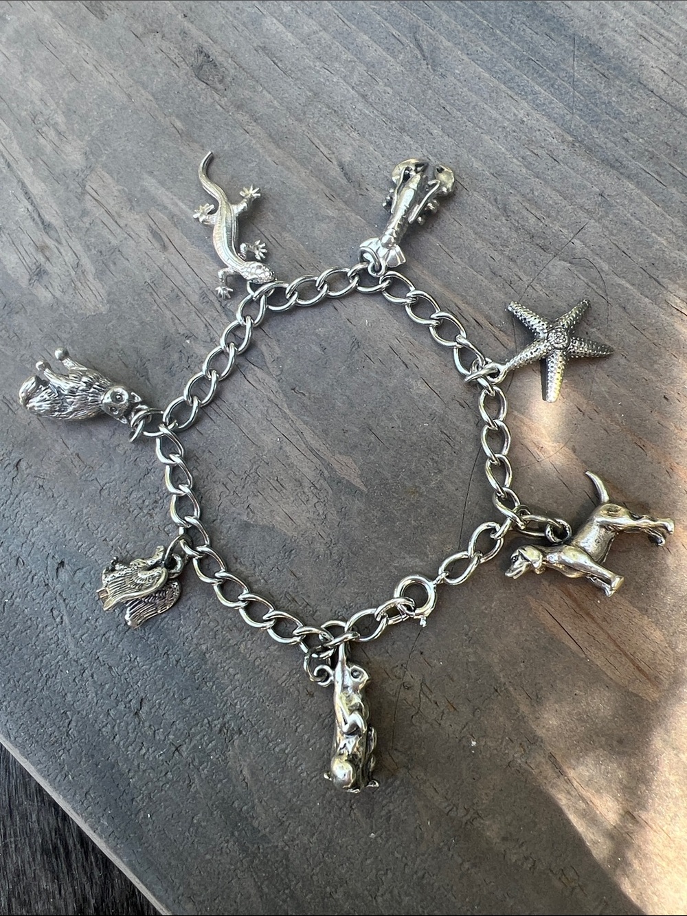 925 Silver Animal Charm Bracelet - Sea Star, Lizard, Bunny & More